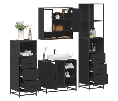 Juego de muebles de baño 4 pzas madera contrachapada negro