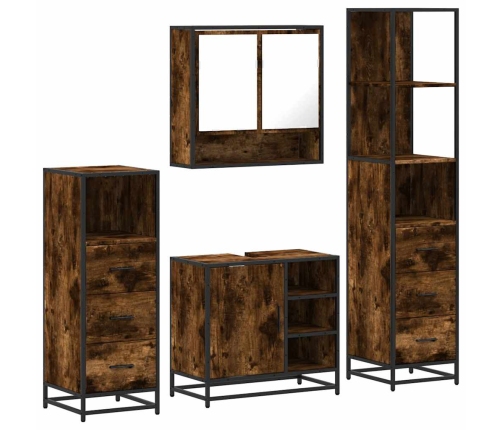 Set de muebles baño 4 pzas madera contrachapada roble ahumado