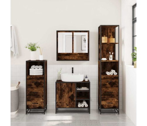 Set de muebles baño 4 pzas madera contrachapada roble ahumado