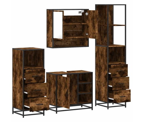 Set de muebles baño 4 pzas madera contrachapada roble ahumado