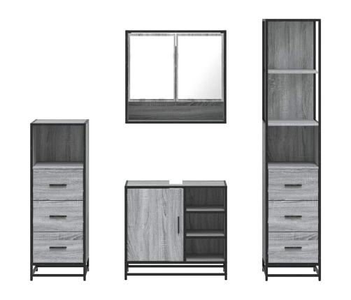 Set de muebles de baño 4 pzas madera contrachapada gris sonoma