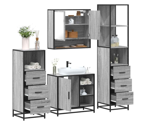 Set de muebles de baño 4 pzas madera contrachapada gris sonoma