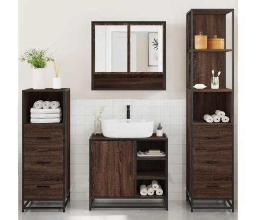 Set de muebles baño 4 pzas madera contrachapada roble marrón