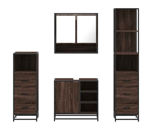 Set de muebles baño 4 pzas madera contrachapada roble marrón