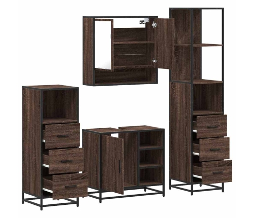 Set de muebles baño 4 pzas madera contrachapada roble marrón