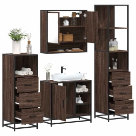 Set de muebles baño 4 pzas madera contrachapada roble marrón