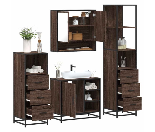 Set de muebles baño 4 pzas madera contrachapada roble marrón