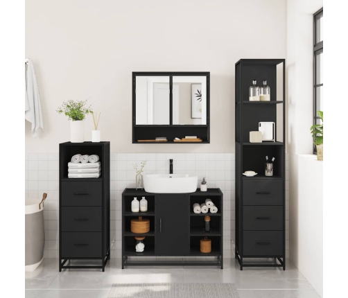 Juego de muebles de baño 4 pzas madera contrachapada negro