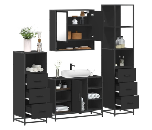 Juego de muebles de baño 4 pzas madera contrachapada negro