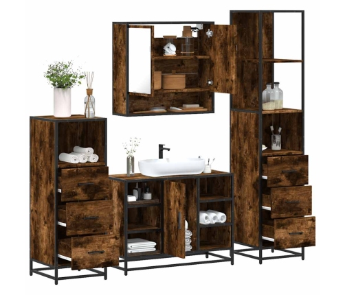 Set de muebles baño 4 pzas madera contrachapada roble ahumado