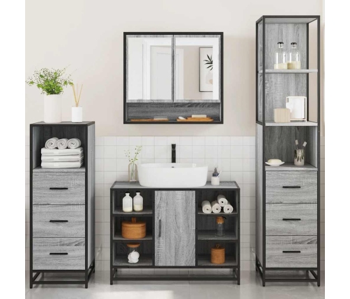 Set de muebles de baño 4 pzas madera contrachapada gris sonoma