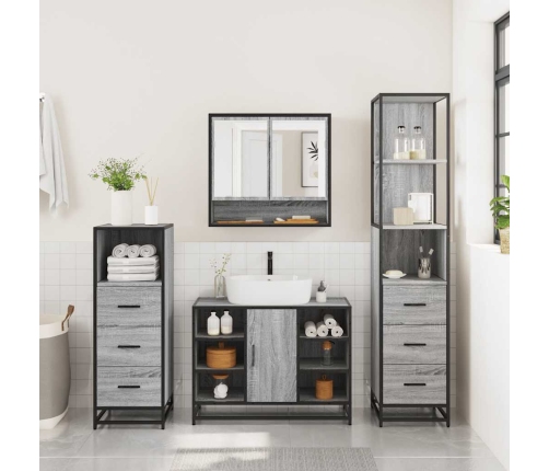 Set de muebles de baño 4 pzas madera contrachapada gris sonoma