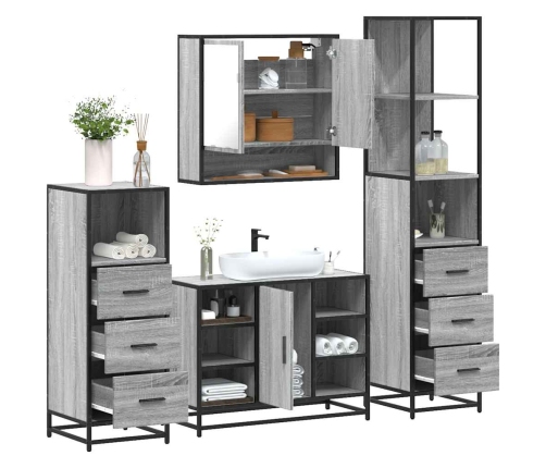 Set de muebles de baño 4 pzas madera contrachapada gris sonoma