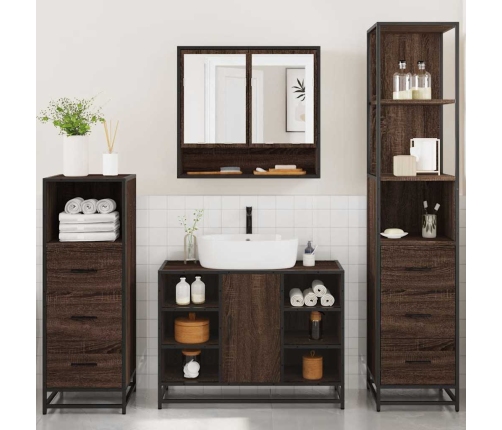 Set de muebles baño 4 pzas madera contrachapada roble marrón