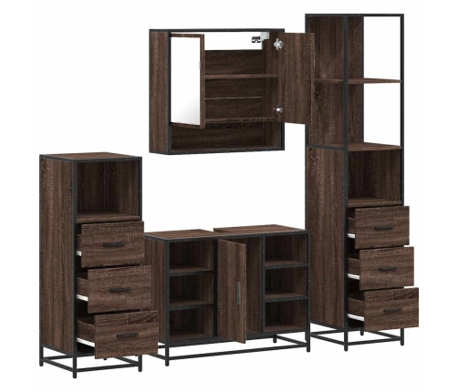 Set de muebles baño 4 pzas madera contrachapada roble marrón