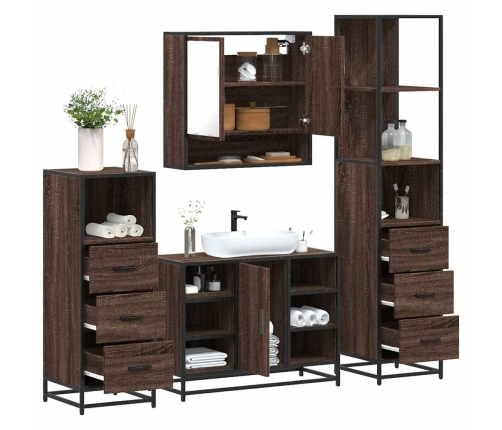 Set de muebles baño 4 pzas madera contrachapada roble marrón