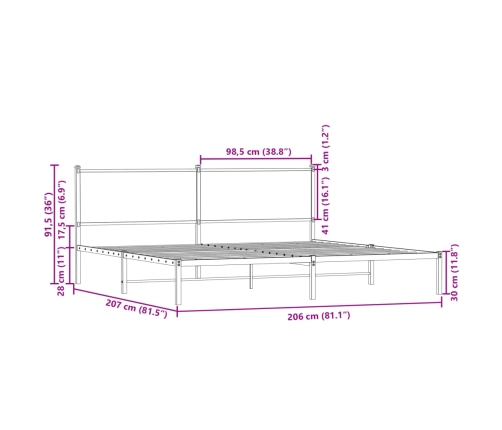 Estructura de cama sin colchón metal roble ahumado 200x200 cm