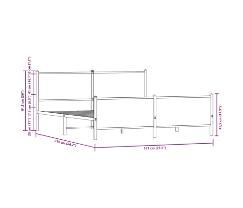 Estructura de cama sin colchón metal roble ahumado 183x213 cm