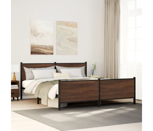 Estructura de cama sin colchón metal roble marrón 200x200 cm