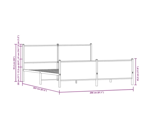 Estructura de cama sin colchón metal roble marrón 200x200 cm
