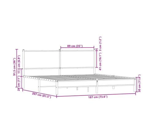 Estructura de cama sin colchón metal roble ahumado 180x200 cm