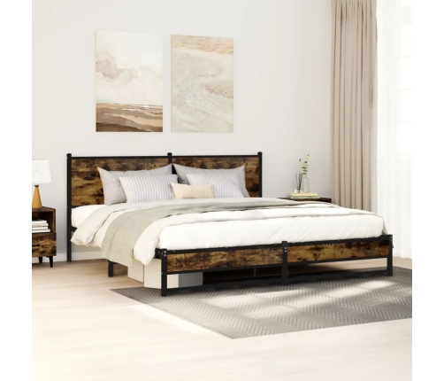 Estructura de cama sin colchón metal roble ahumado 180x200 cm