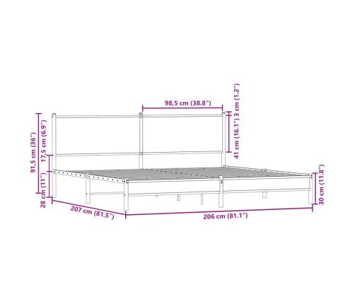 Estructura de cama sin colchón metal roble ahumado 200x200 cm