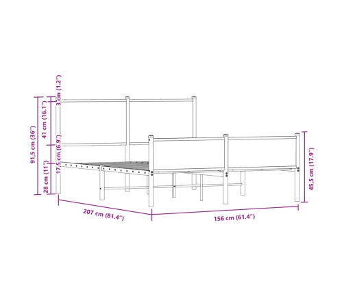 Estructura de cama sin colchón metal roble ahumado 150x200 cm