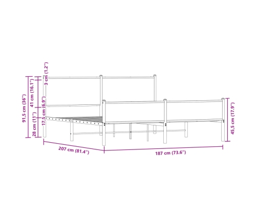 Estructura de cama sin colchón metal roble ahumado 180x200 cm