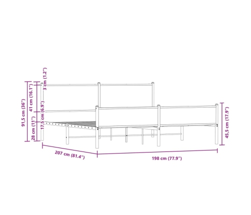 Estructura de cama sin colchón metal roble ahumado 193x203 cm