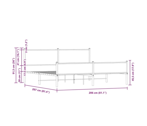 Estructura de cama sin colchón metal roble ahumado 200x200 cm