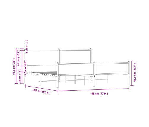 Estructura de cama sin colchón metal roble Sonoma 193x203 cm