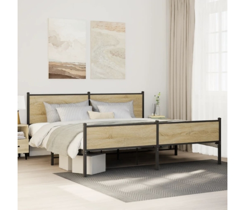 Estructura de cama sin colchón metal roble Sonoma 200x200 cm