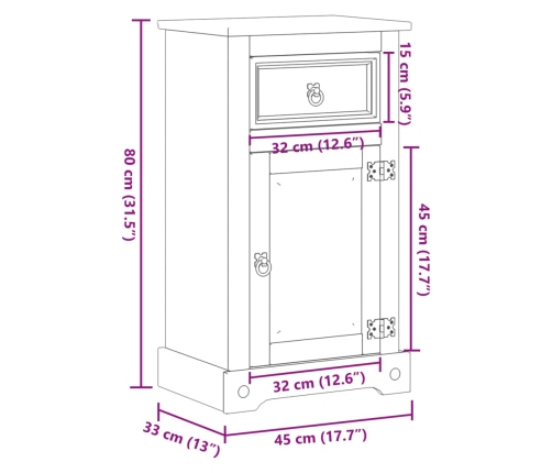 Armario de baño Corona madera maciza de pino 45x33x80 cm