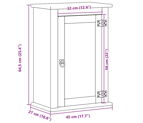 Armario de baño de pared Corona madera maciza pino 45x27x64,5cm