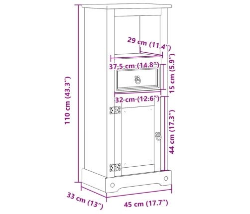 Armario de baño Corona madera maciza de pino 45x33x110 cm