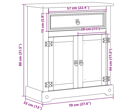 Armario de baño Corona madera maciza de pino 70x33x80 cm