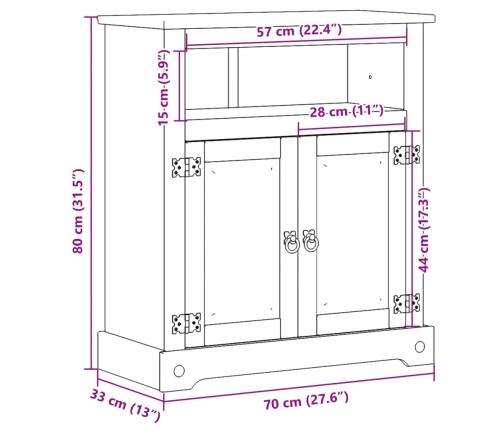 Armario de baño Corona madera maciza de pino 70x33x80 cm