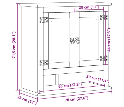 Armario de baño Corona madera maciza de pino 70x33x71,5 cm