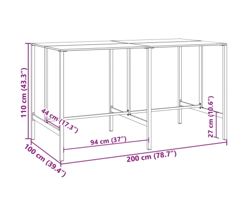 Mesa alta de bar acero recubrimiento polvo negro 200x100x110 cm