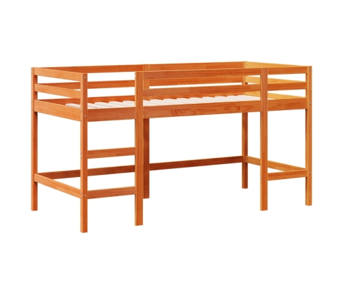 Cama alta de niños con escalera madera maciza marrón 90x200 cm