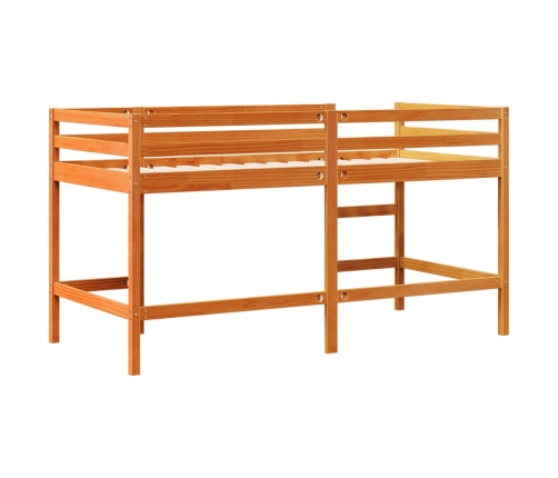 Cama alta de niños con escalera madera maciza marrón 90x200 cm