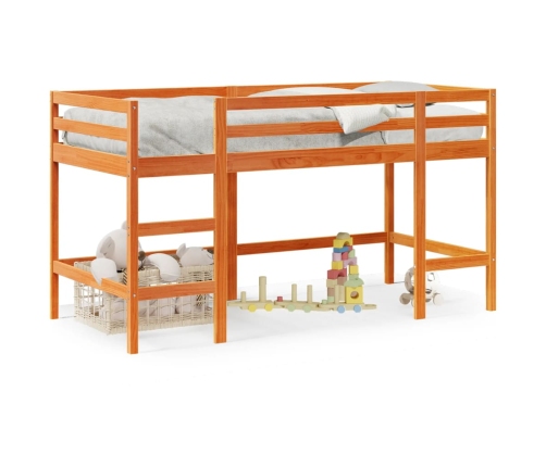 Cama alta de niños con escalera madera maciza marrón 90x200 cm