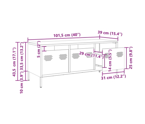 Mueble para TV acero laminado en frío negro 101,5x39x43,5 cm