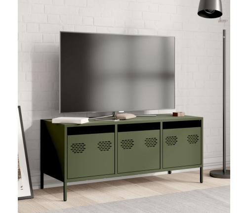 Mueble TV acero laminado en frío verde oliva 101,5x39x43,5 cm