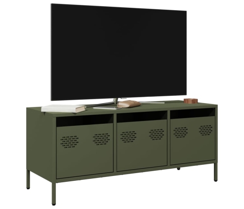 Mueble TV acero laminado en frío verde oliva 101,5x39x43,5 cm