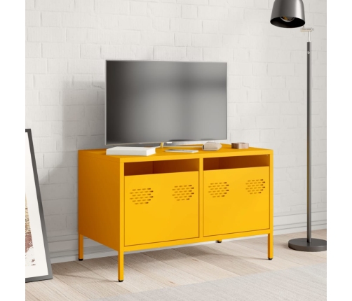 Mueble TV acero laminado en frío amarillo mostaza 68x39x43,5 cm