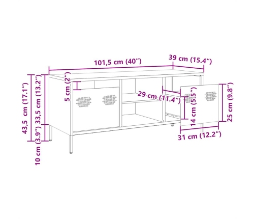 Mueble para TV acero laminado en frío rosa 101,5x39x43,5 cm