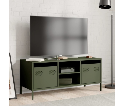 Mueble TV acero laminado en frío verde oliva 101,5x39x43,5 cm