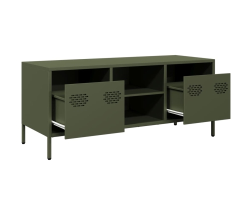 Mueble TV acero laminado en frío verde oliva 101,5x39x43,5 cm